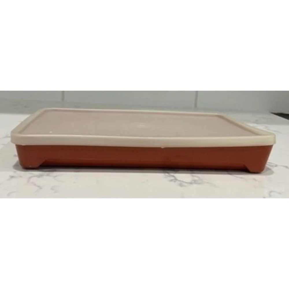 Vintage Tupperware 1292-4 Paprika Red Marinade Deli Bacon Hot Dog Keeper Storage